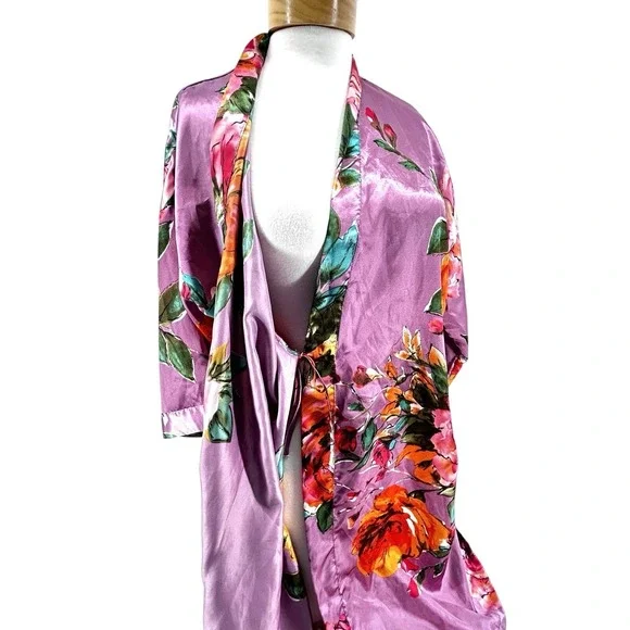 Floral Kimono Robe Romantic Coquette Cottagecore Bridal Loungewear Silky Feel - Picture 2 of 14